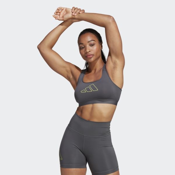 Adidas Grey Powerreact Hyperbright Medium-Support Bra Fashion