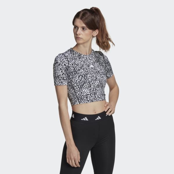 White Adidas Techfit Print Training Crop Top