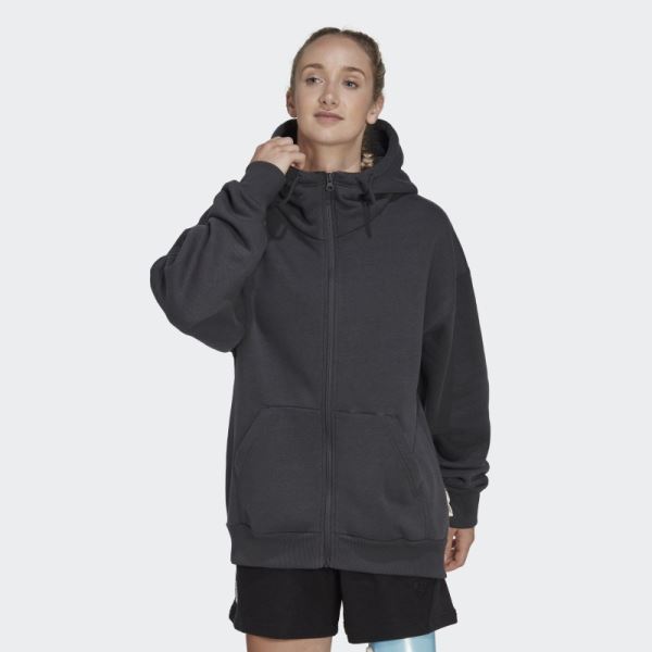 Studio Lounge Fleece Full-Zip Hoodie Adidas Carbon