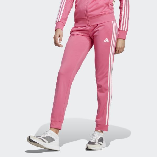 Adidas Magenta Primegreen Essentials Warm-Up Slim Tapered 3-Stripes Track Pants