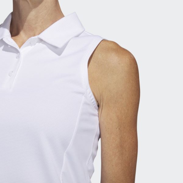 Texture Sleeveless Golf Polo Shirt Adidas White