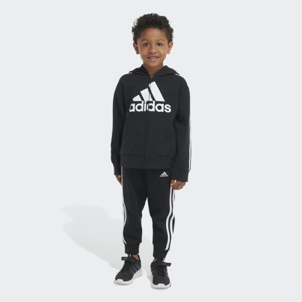 Black Adidas Essential Fleece Hooded Jacket Set