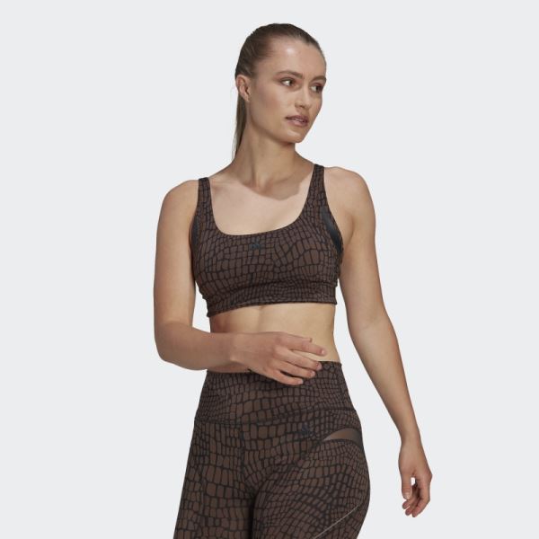 Brown Adidas Powerimpact Luxe Training Medium-Support HIIT Print Bra