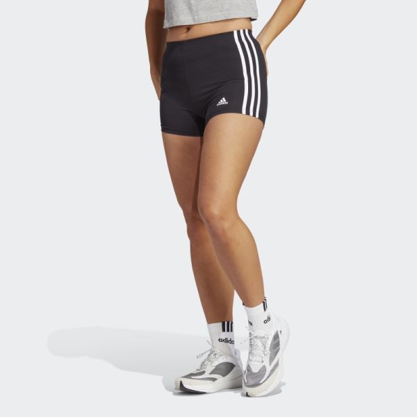 Black Essentials 3-Stripes Single Jersey Booty Shorts Adidas