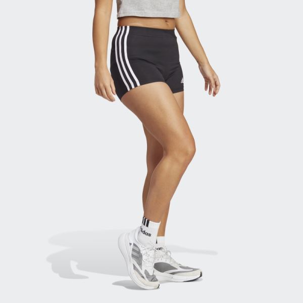 Black Essentials 3-Stripes Single Jersey Booty Shorts Adidas