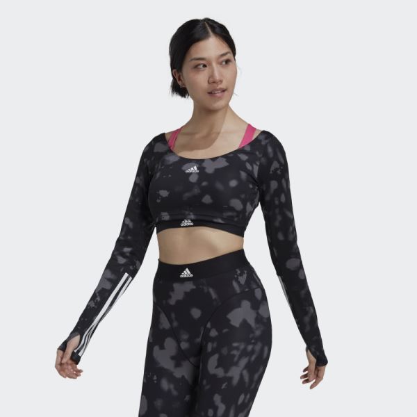 Adidas Hyperglam Cut 3-Stripes Long Sleeve Crop Top Black