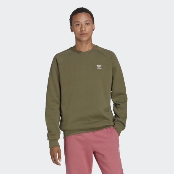 Olive Adidas Trefoil Essentials Crewneck Sweatshirt