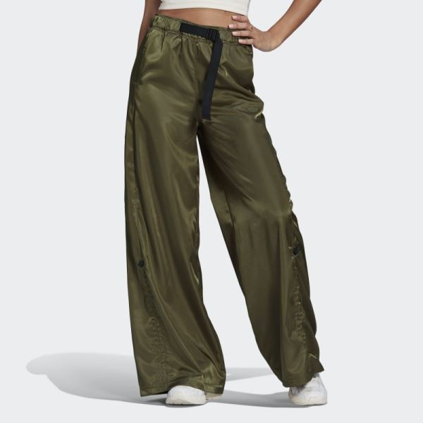 Adidas Wide-Leg Satin Pants Olive