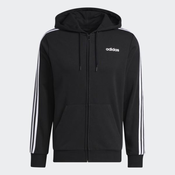 Black Essentials 3-Stripes Fleece Hoodie Adidas