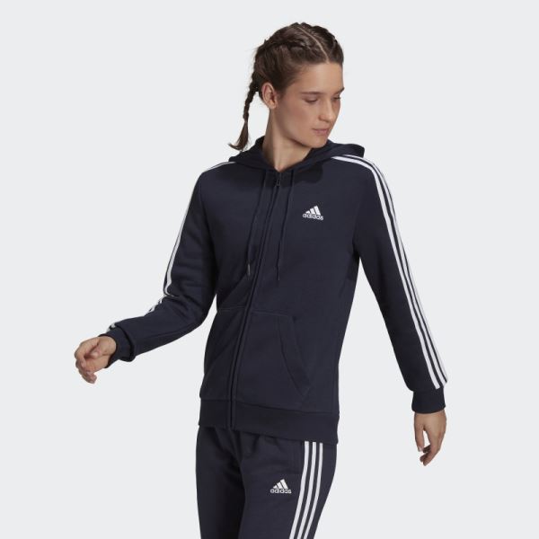 Adidas Essentials Fleece 3-Stripes Full-Zip Hoodie White Hot