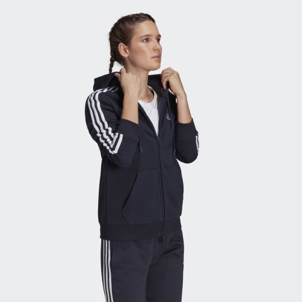 Adidas Essentials Fleece 3-Stripes Full-Zip Hoodie White Hot