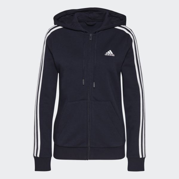 Adidas Essentials Fleece 3-Stripes Full-Zip Hoodie White Hot