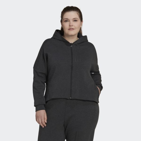 Adidas Mission Victory Slim Fit Full-Zip Hoodie (Plus Size) Black Melange