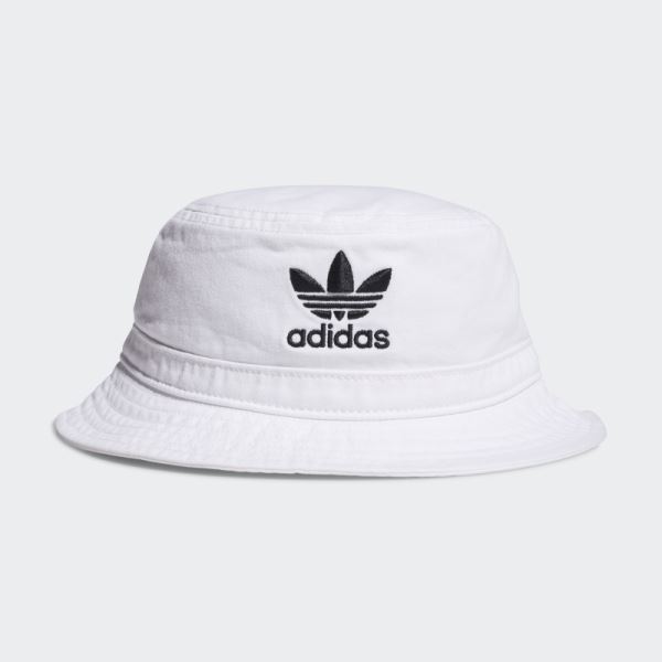 White Adidas Unisex Originals Washed Bucket