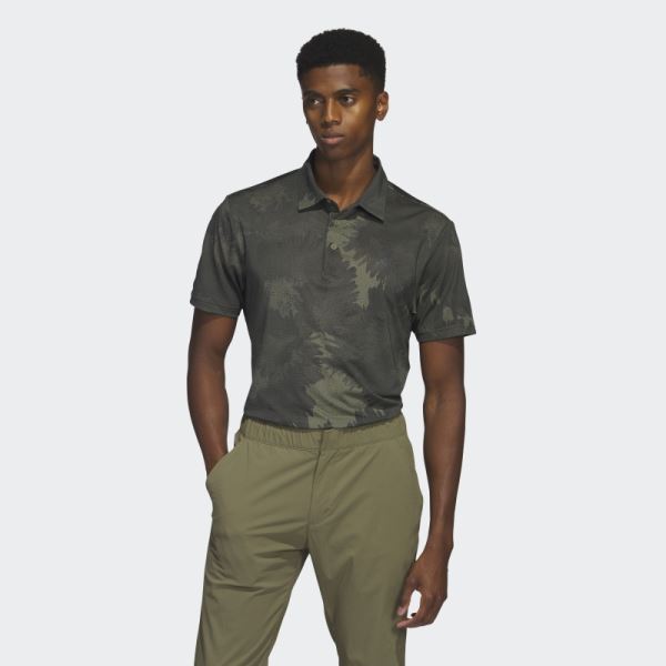 Flower Mesh Golf Polo Shirt Adidas Olive