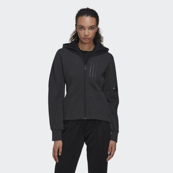 Adidas Mission Victory Slim Fit Full-Zip Hoodie Black Melange