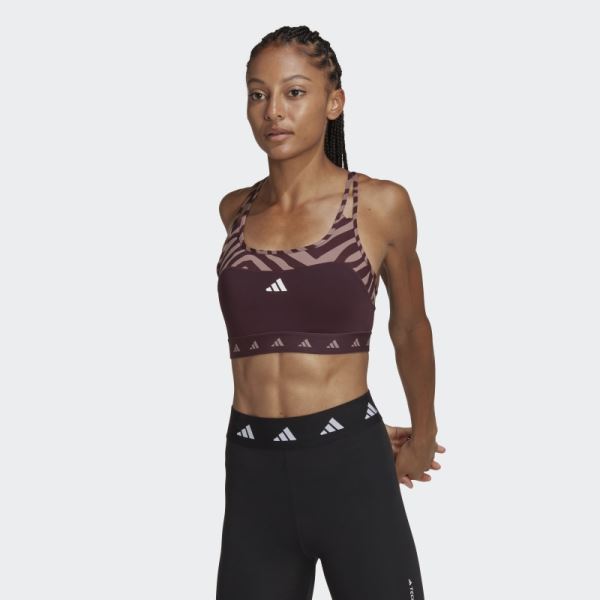 Hyperglam Techfit Medium-Support Zebra Bra Adidas Maroon