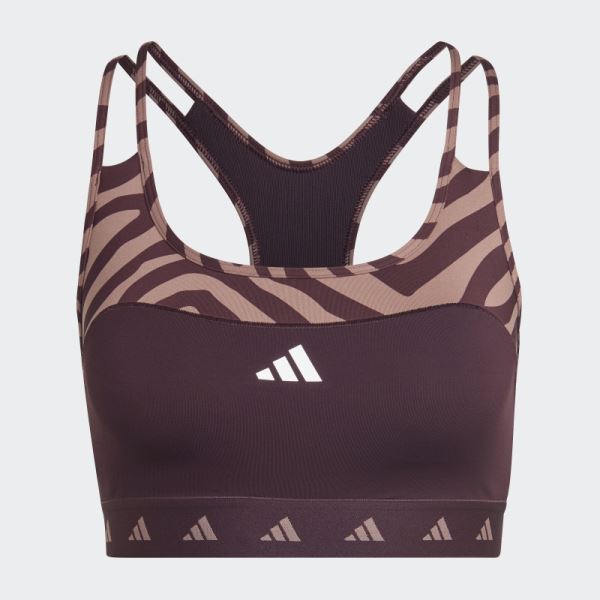 Hyperglam Techfit Medium-Support Zebra Bra Adidas Maroon