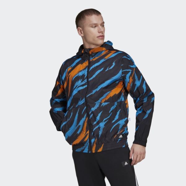 Black Adidas TRVL Tiger Camo Windbreaker