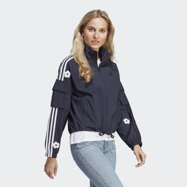 3-Stripes Lightweight Jacket with Chenille Flower Patches Ink Adidas