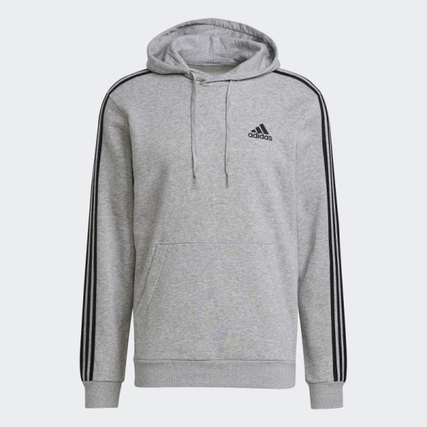 Medium Grey Adidas Essentials Fleece 3-Stripes Hoodie