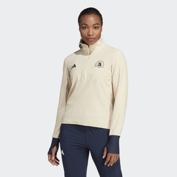 Adidas Boston Marathon 2023 1/2-Zip Long Sleeve Running Top Sand