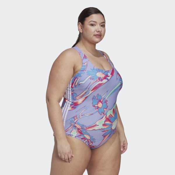 Light Purple Adidas Positivisea 3-Stripes Graphic Swimsuit (Plus Size)