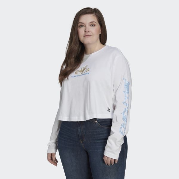 White Long Sleeve Crop Tee (Plus Size) Adidas