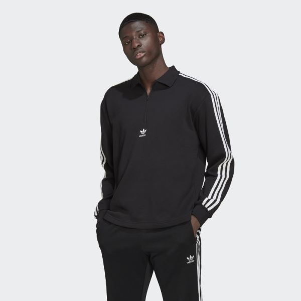 Adicolor 3-Stripes Long Sleeve Polo Shirt Black Adidas