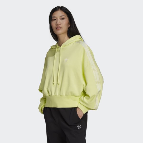 Yellow Adidas Adicolor Classics Satin Tape Cropped Hoodie