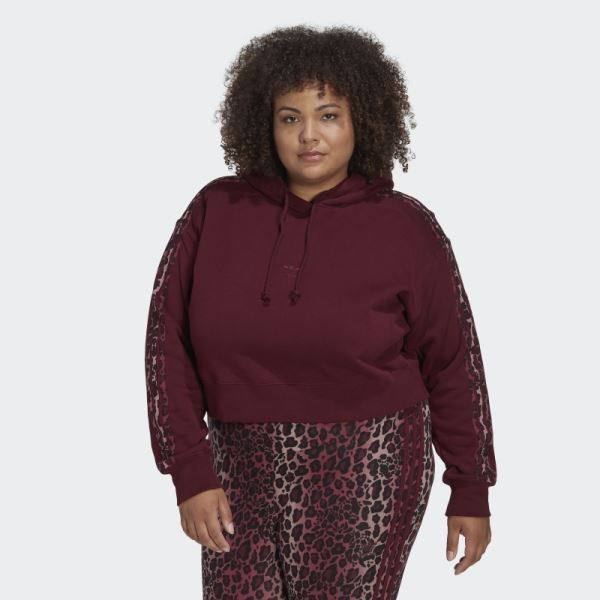 3-Stripe Animal Print Crop Hoodie (Plus Size) Maroon Adidas