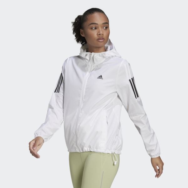 White Own the Run Hooded Running Windbreaker Adidas