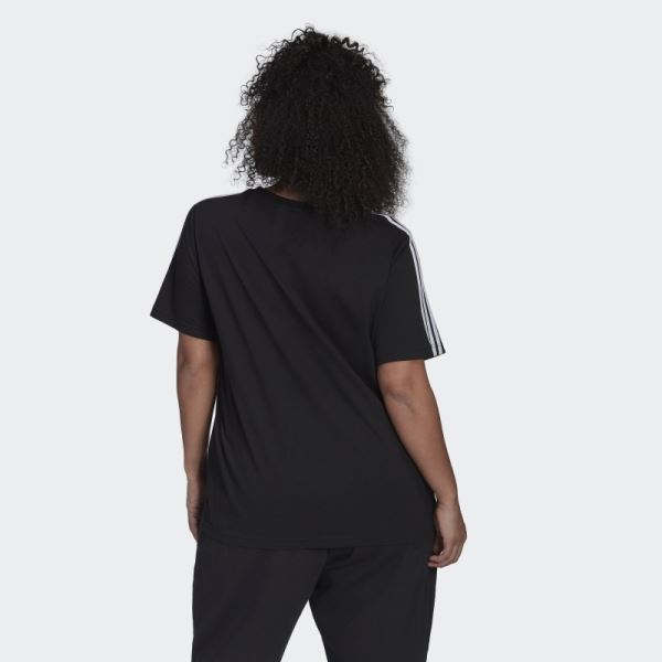 Black Essentials Slim 3-Stripes Tee (Plus Size) Adidas