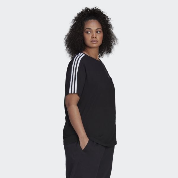 Black Essentials Slim 3-Stripes Tee (Plus Size) Adidas