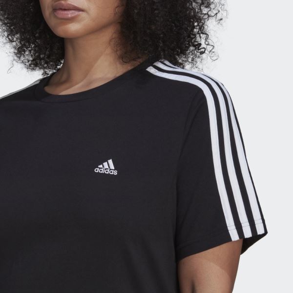 Black Essentials Slim 3-Stripes Tee (Plus Size) Adidas