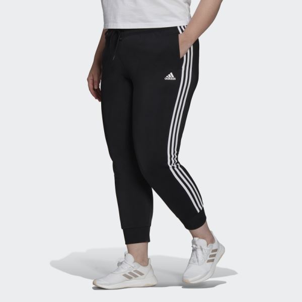 Essentials Warm-Up Slim Tapered 3-Stripes Track Pants (Plus Size) Black Adidas