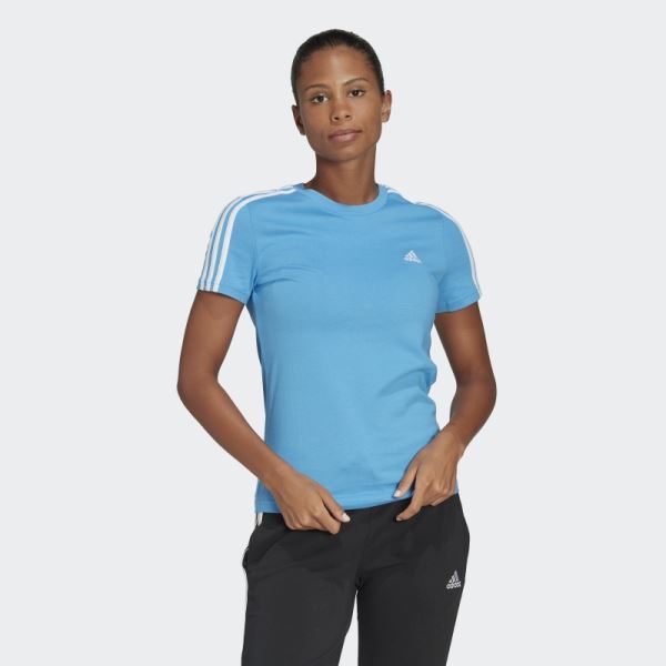 Essentials Slim 3-Stripes Tee Blue Adidas