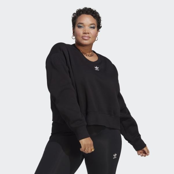 Black Adicolor Essentials Crew Sweatshirt (Plus Size) Adidas