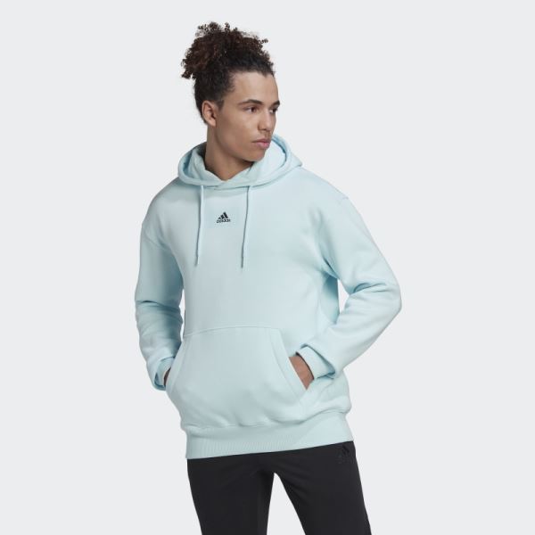 Essentials FeelVivid Cotton Fleece Drop Shoulder Hoodie Blue Adidas