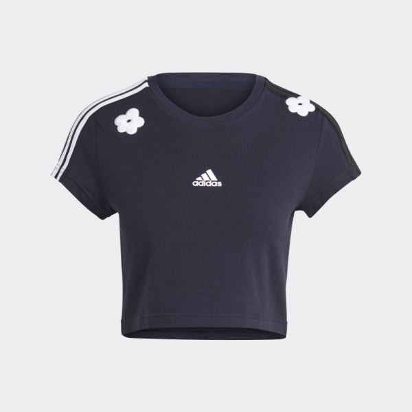 3-Stripes Cropped Tee with Chenille Flower Patches Adidas Ink