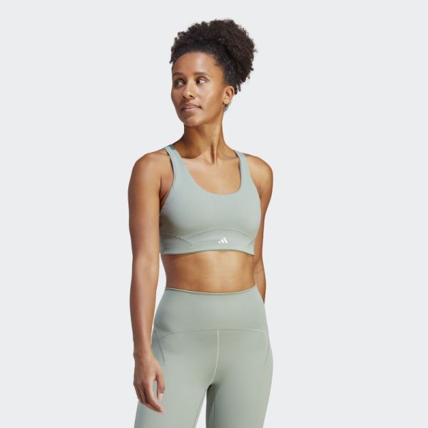 Adidas Silver Green CoreFlow Luxe Studio Medium-Support Bra