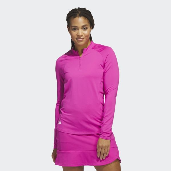 Fuchsia Quarter-Zip Long Sleeve Golf Polo Shirt Adidas