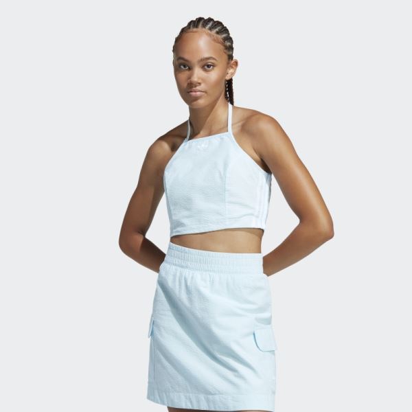 Adidas Blue Adicolor Classics Poplin Halter-Neck Top