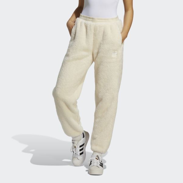 Adidas White Essentials+ Fluffy Teddy Pants