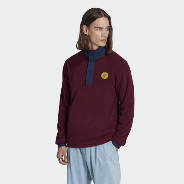 Adidas Wander Hour Quarter-Snap Polar Fleece Jacket Maroon