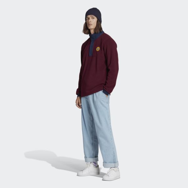 Adidas Wander Hour Quarter-Snap Polar Fleece Jacket Maroon