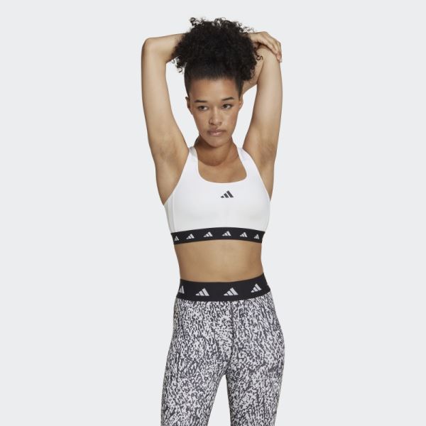 Adidas White Powerreact Training Medium-Support Techfit Bra