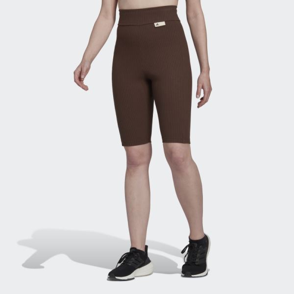 Brown Adidas Studio Lounge Ribbed Shorts