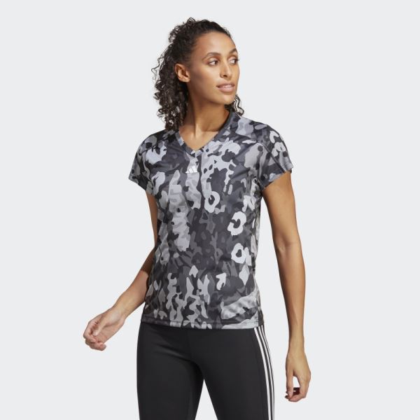 Black AEROREADY Train Essentials Minimal Branding V-Neck Floral Print Tee Adidas