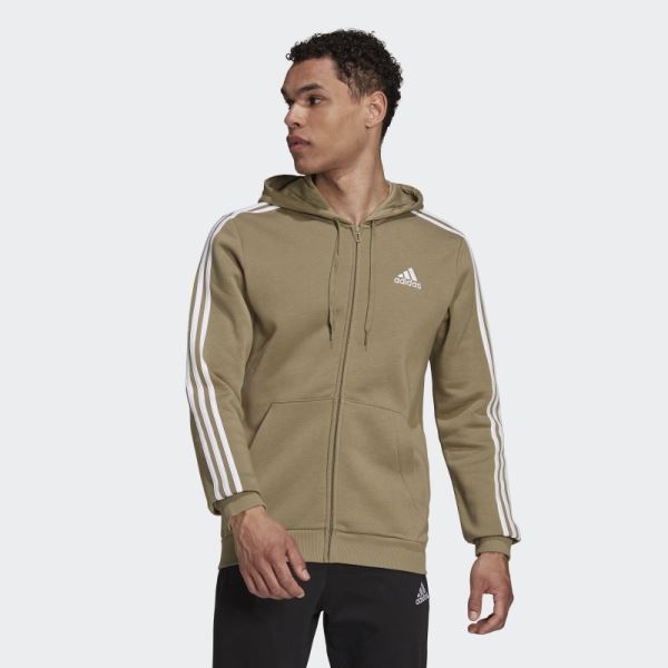 Essentials Fleece 3-Stripes Full-Zip Hoodie Orbit Green Adidas